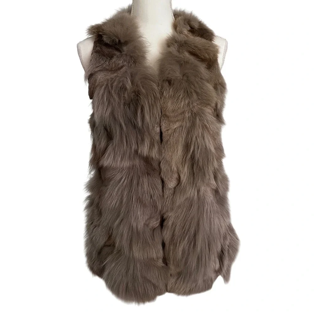 Anthropologie THE CUE Faux Fur Vest Brown Boho Layering Jacket Size S